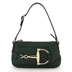 Gucci Green Textured Leather Horsebit Bag